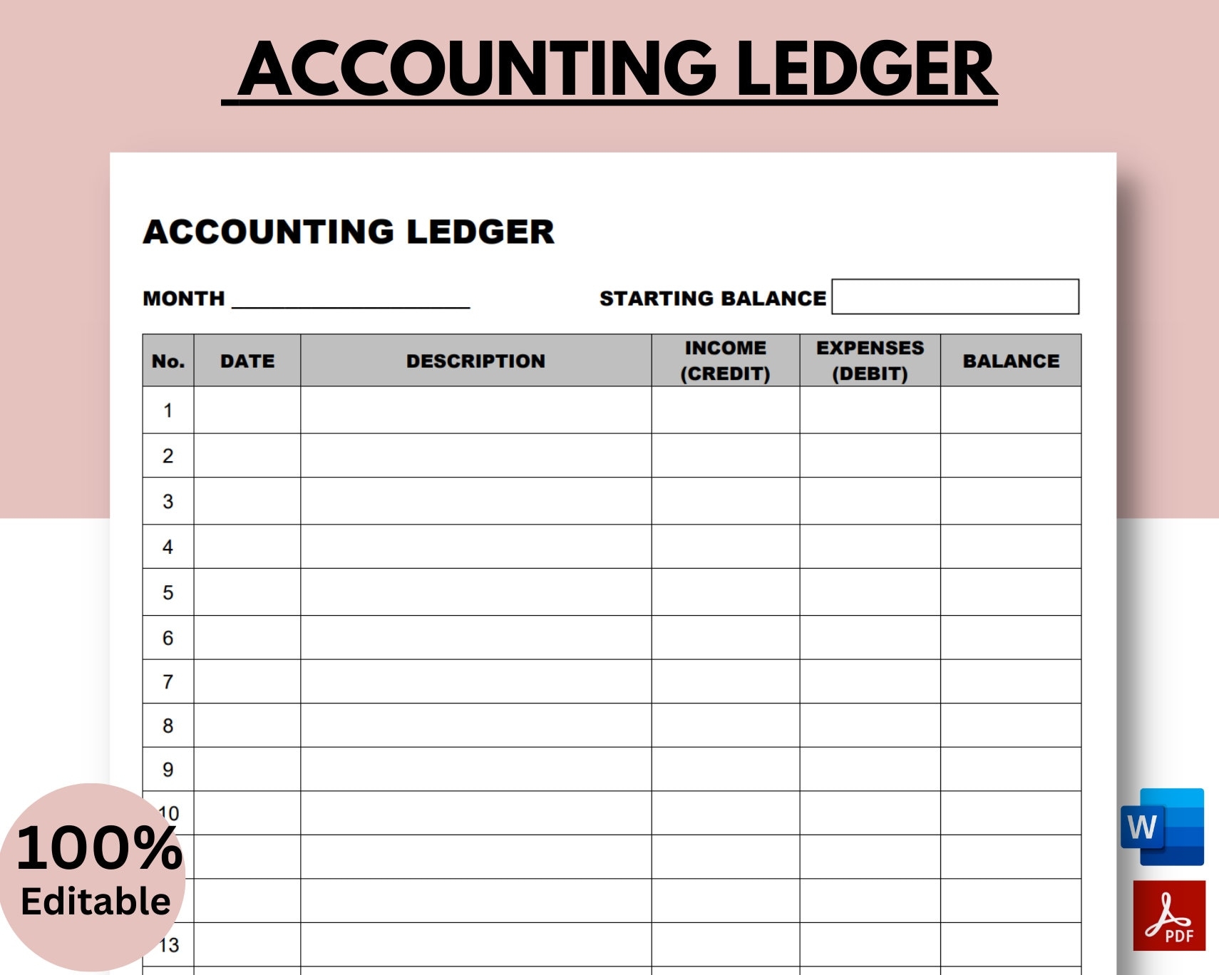 financial ledger printable ledger template