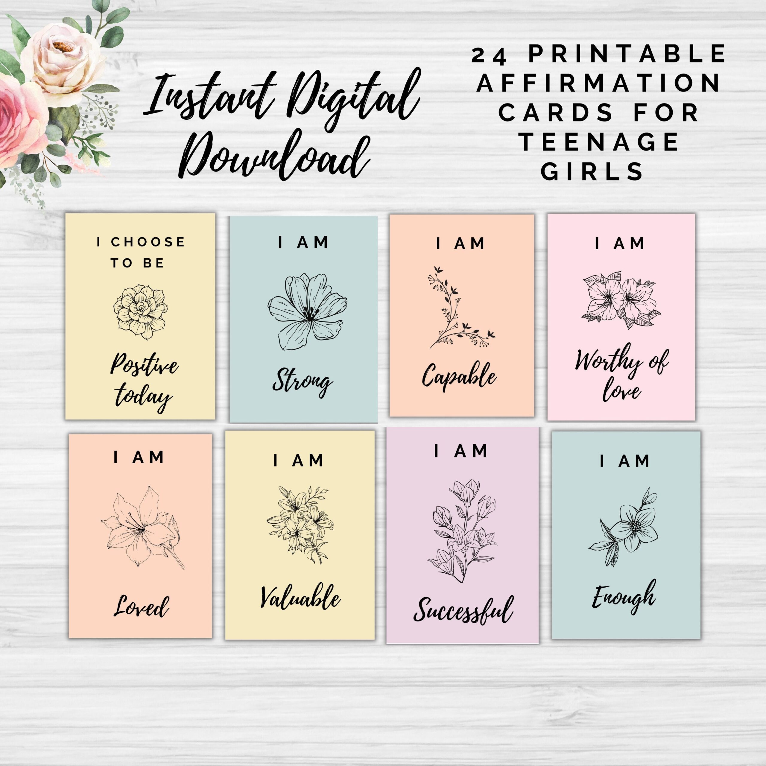 Printable Affirmation Cards For Teenagers 24 Printable Encouragement Cards For Teen Girls Daily Affirmation Cards Mindfulness Card Etsy