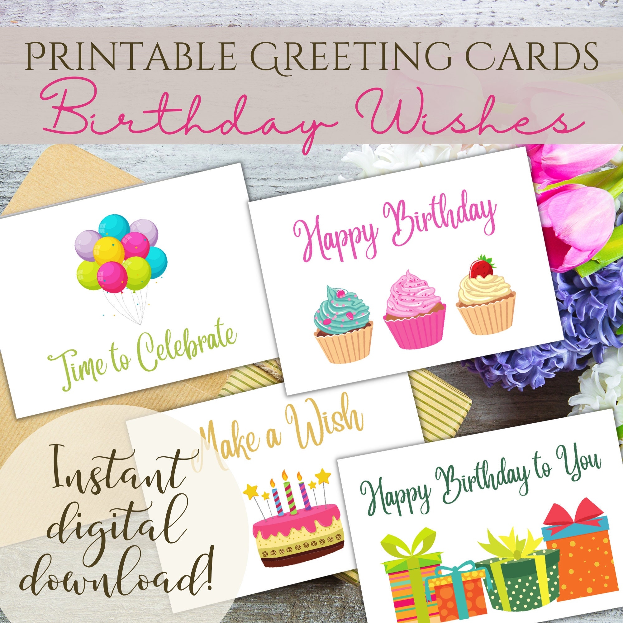 Printable Birthday Celebration Cards 3 5X5 Inch Greeting Cards 