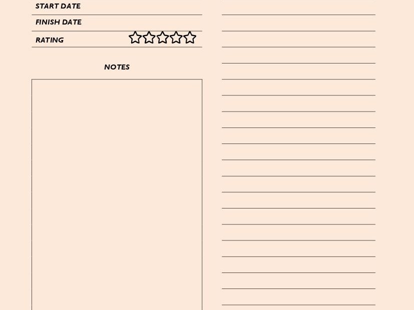 Printable Blank Reading Log Template PDF Reading Tracker