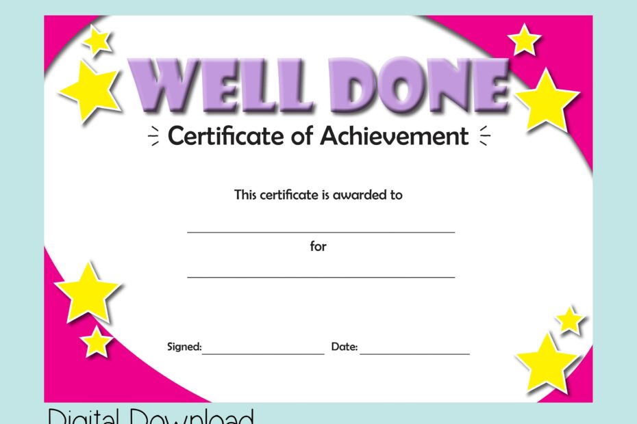 Printable Certificate Of Achievement Good Behaviour Reward Digital Download Awards Congratulations Certificate Well Done Gift For Girls Etsy