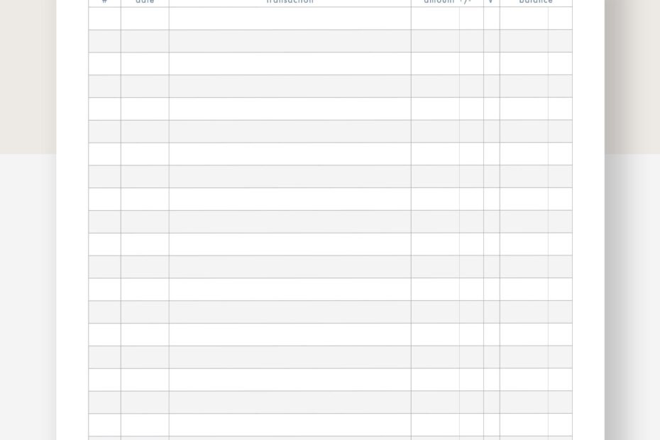 Printable Checkbook Register PDF File Prints On 8 1 2 X 11 Inch