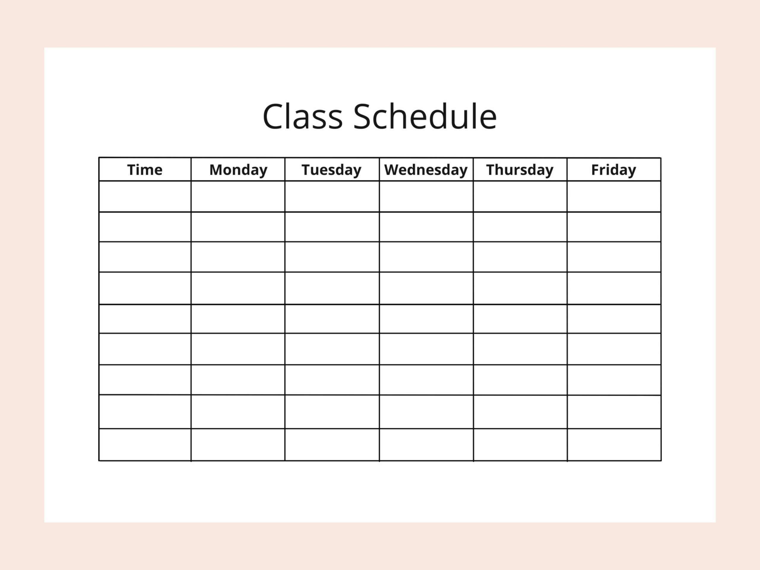 Printable Class Schedule Planner Instant Download Minimalist Weekly Schedule A4