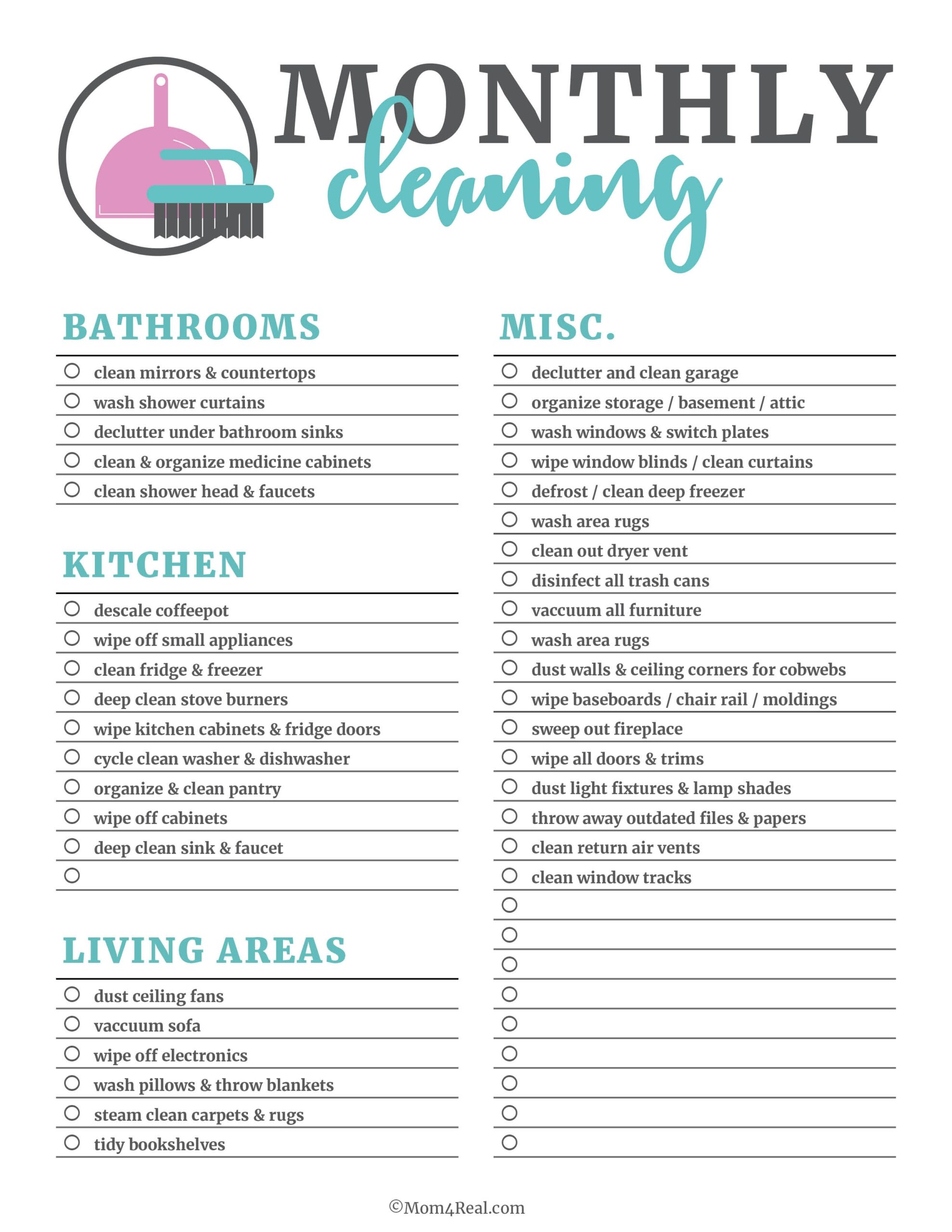 monthly house cleaning schedule template