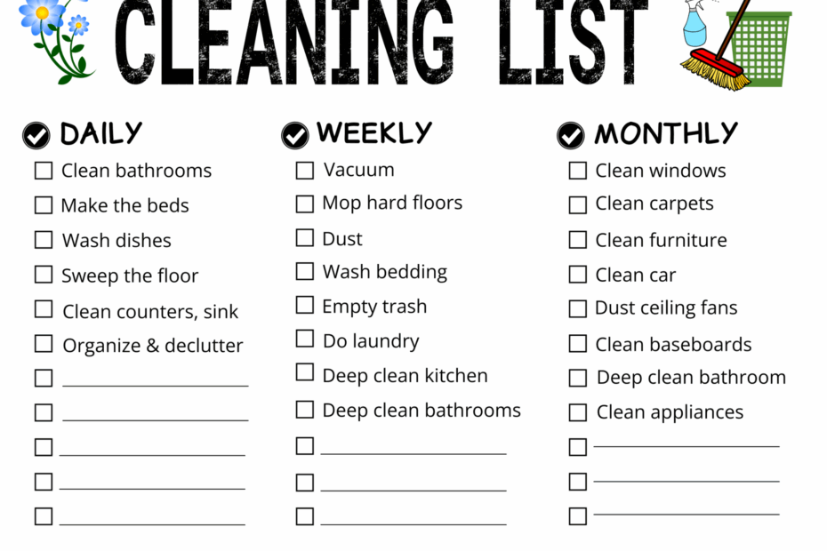 Printable Cleaning Schedule Spring Daily U0026 Weekly Checklists