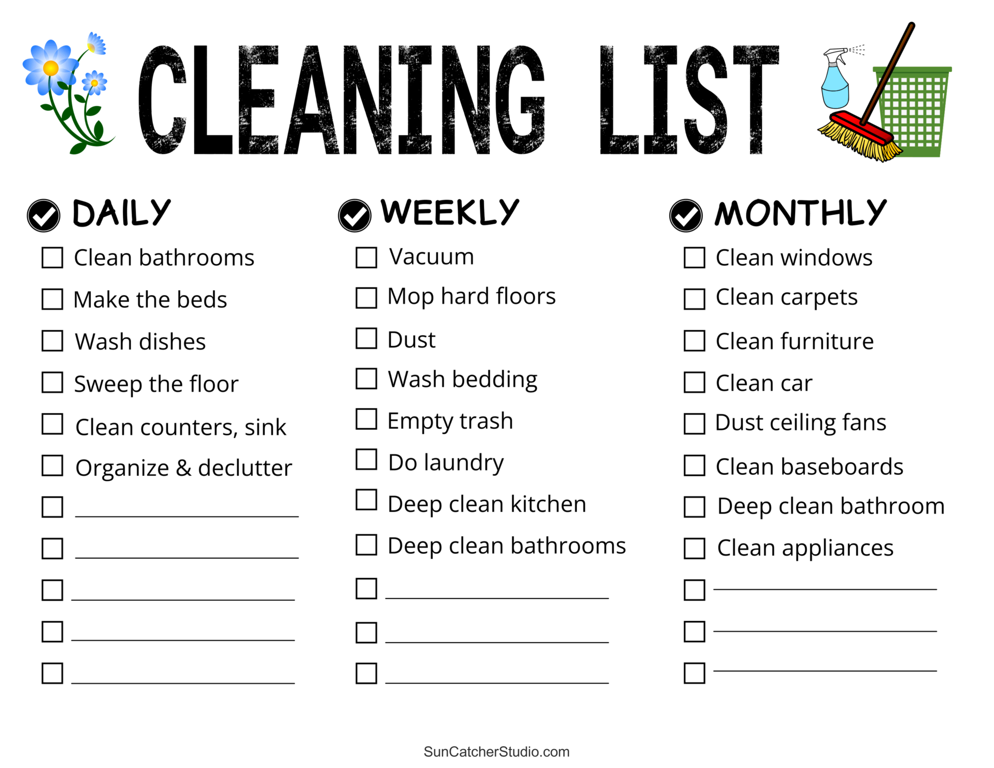 Printable Cleaning Schedule Spring Daily U0026 Weekly Checklists 