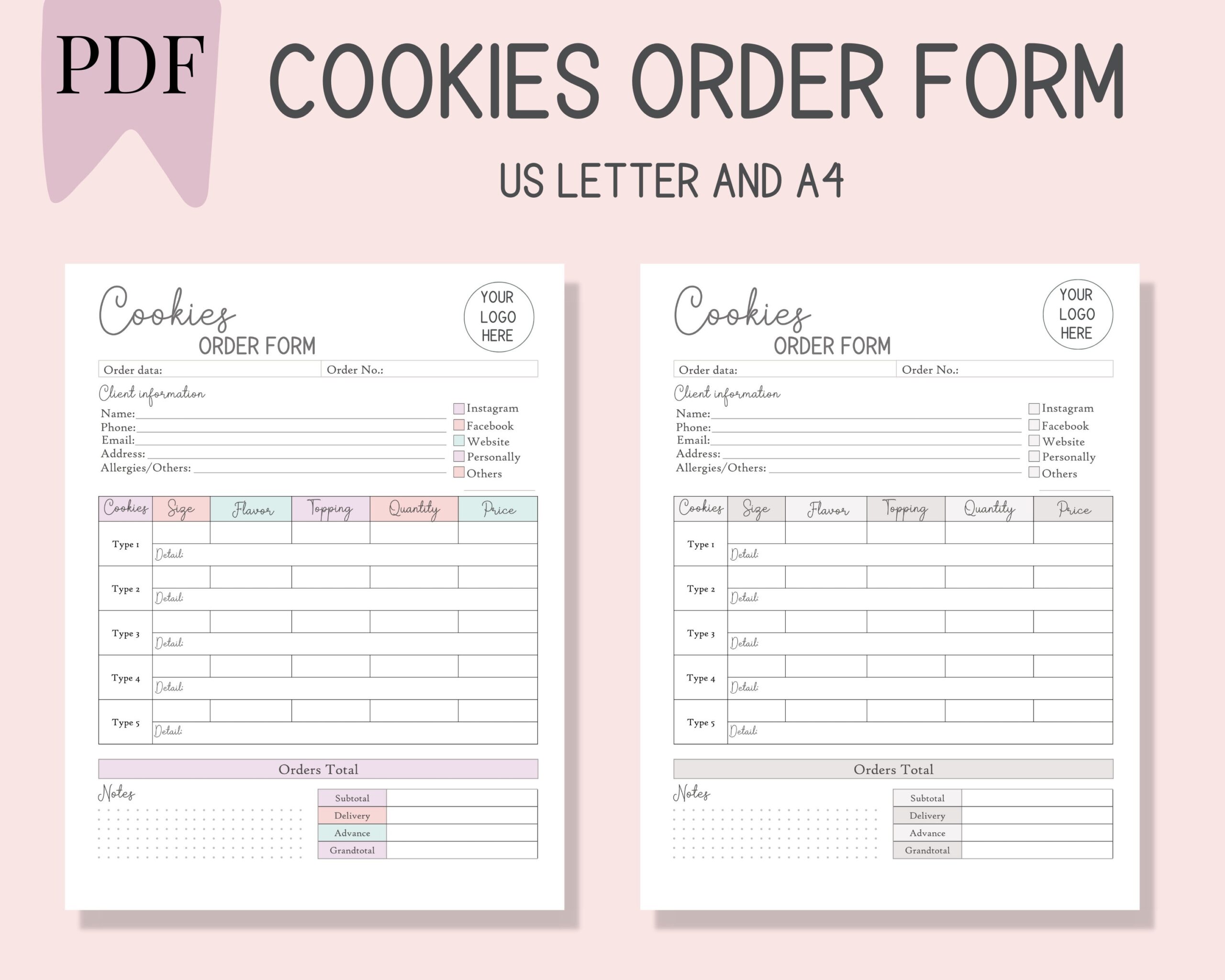 Printable Cookies Order Form Ideal For Home based Cookie Business U0026 Small professional Bakery Order Log For Cookie Orders PDF Download Etsy Australia