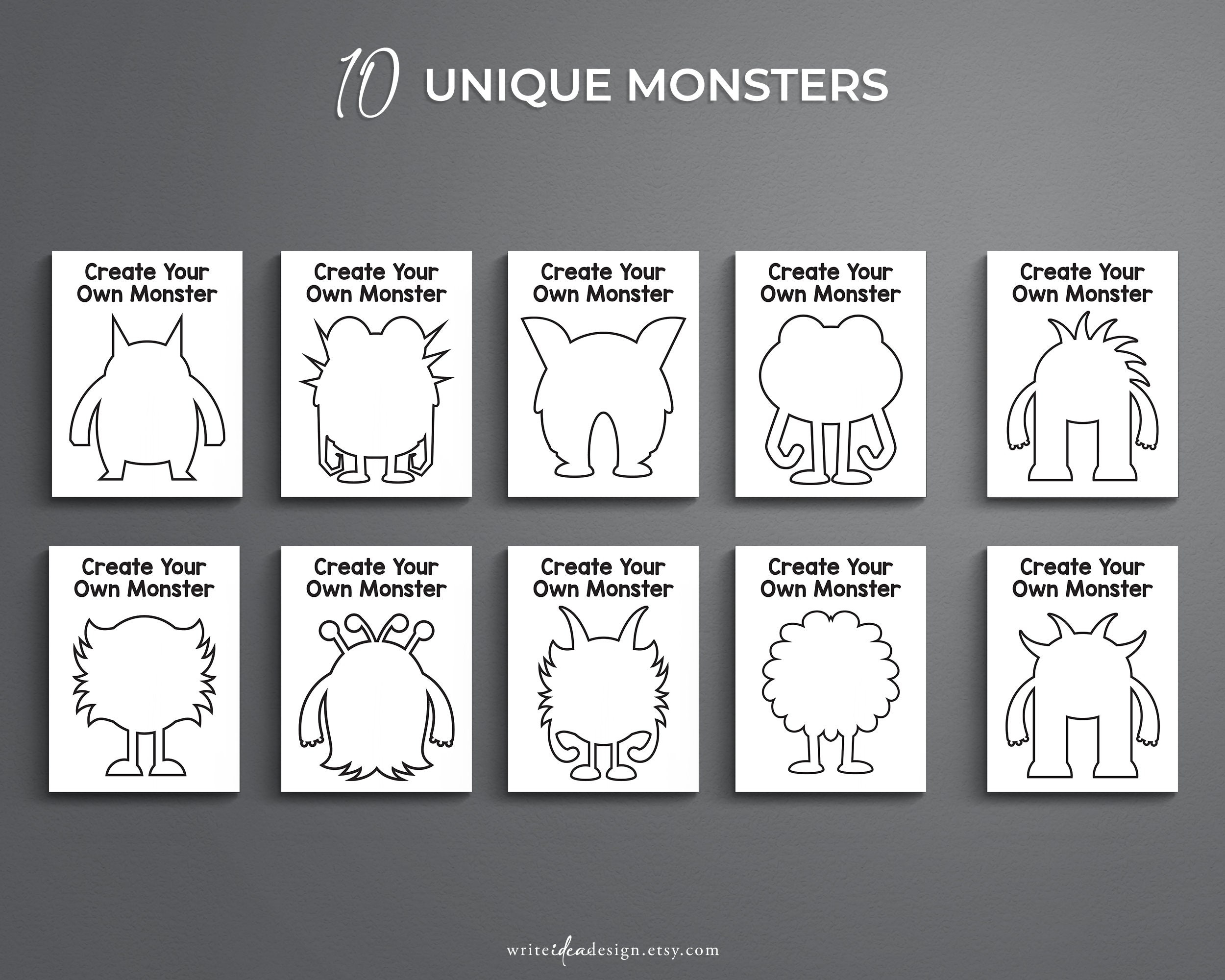 Printable Create Your Own Monster 10 Unique Monsters Monster Activity For Kids Monster Party Coloring Sheets Create Your Monster Etsy