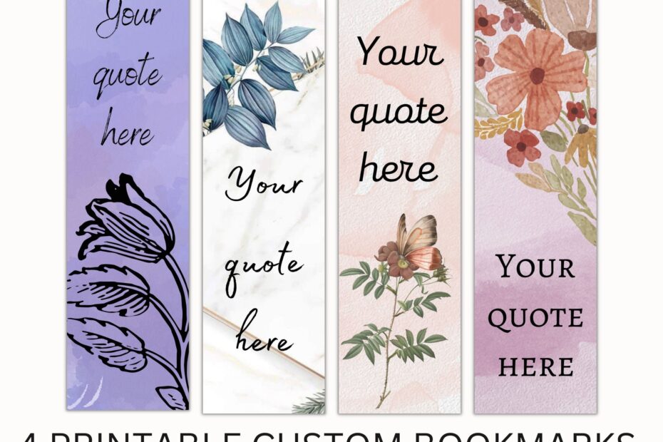 Printable Custom Bookmarks Bookmark Set Of 4 Digital Bookmarks Printable Bookmarks Custom Quote Custom Text Print Personalized Gift Etsy
