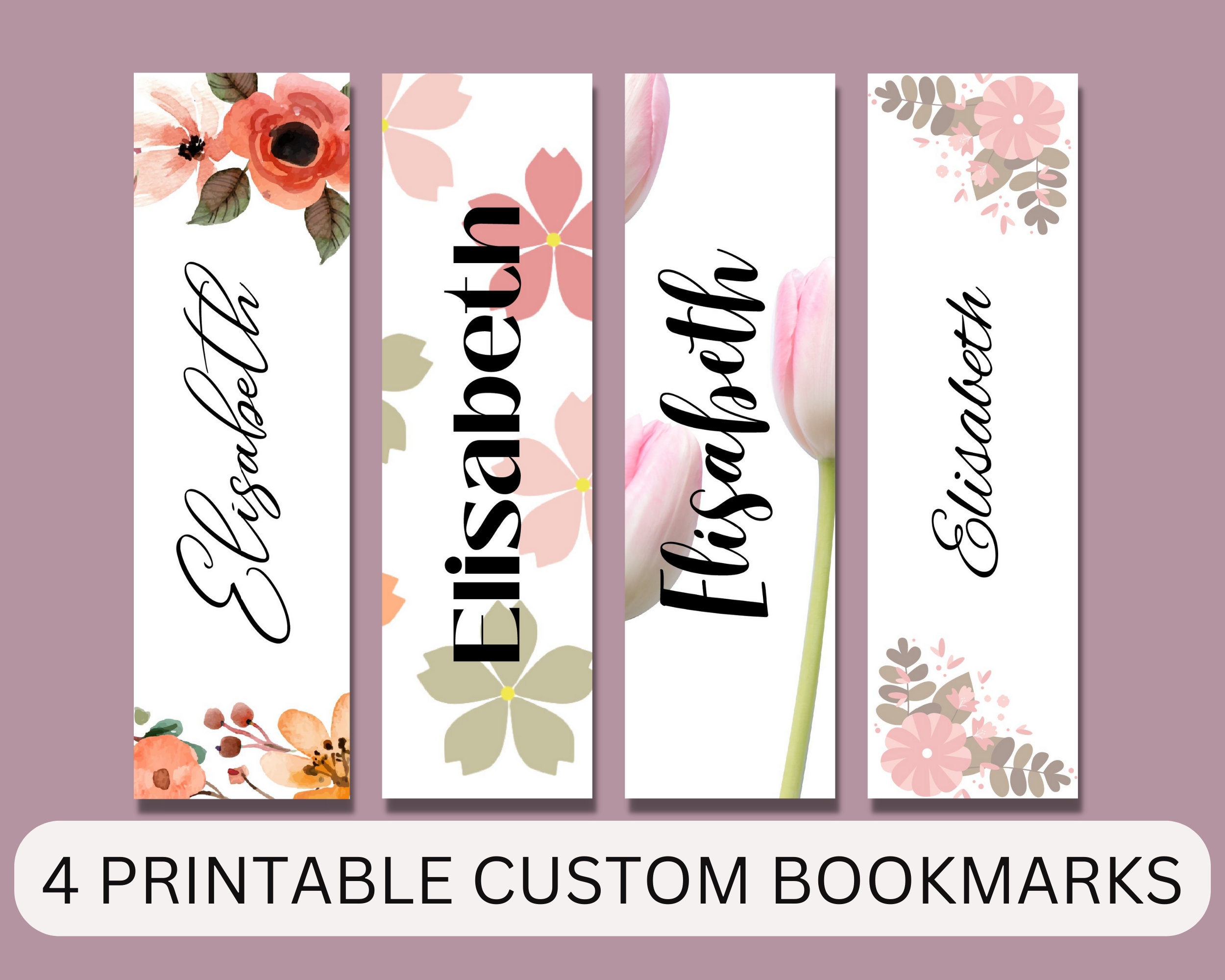 Printable Custom Bookmarks Personalized Printable Bookmarks Set Of 4 Name Bookmarks Cute DIY Personalized Bookmarks Gift For Booklover Etsy