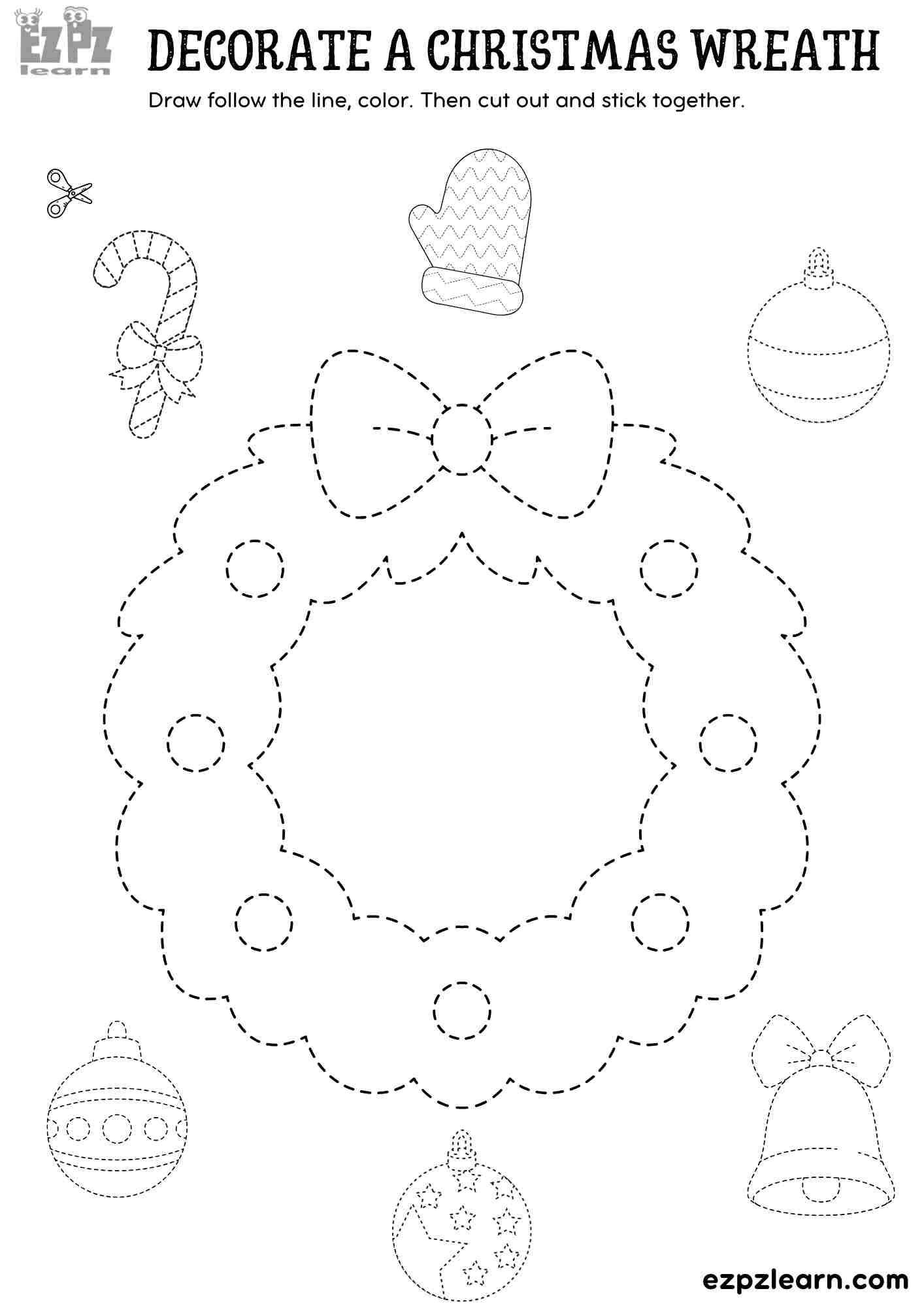 Printable Cut And Paste Decorate A Christmas Wreath Fun Holiday 