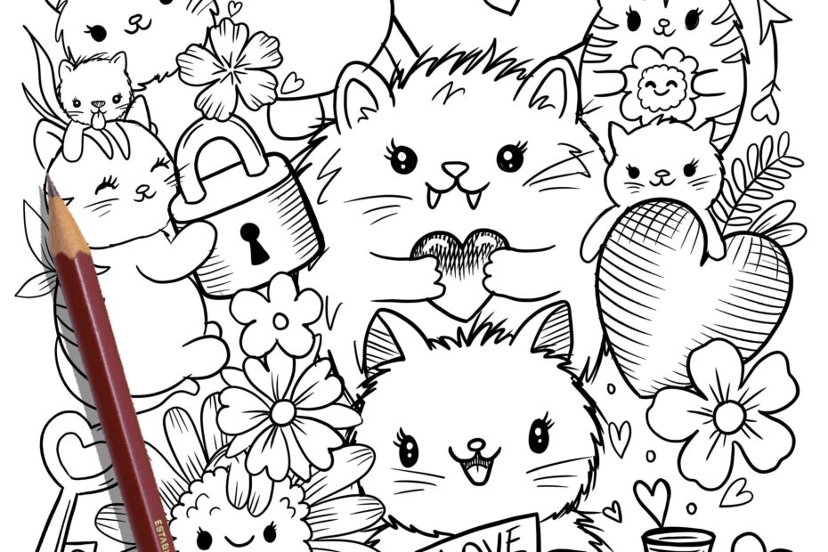 PRINTABLE Cute Kitty Cats Coloring Page Hand drawn Coloring Sheet Cat Doodles Coloring Page Kids Coloring Page Adult Coloring Etsy Australia