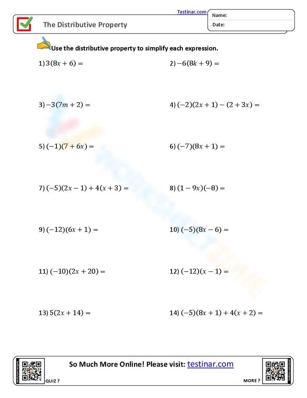 distributive property worksheet pdf