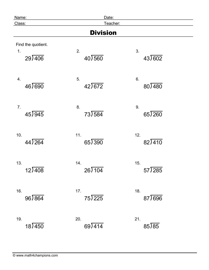 algebraic long division worksheet