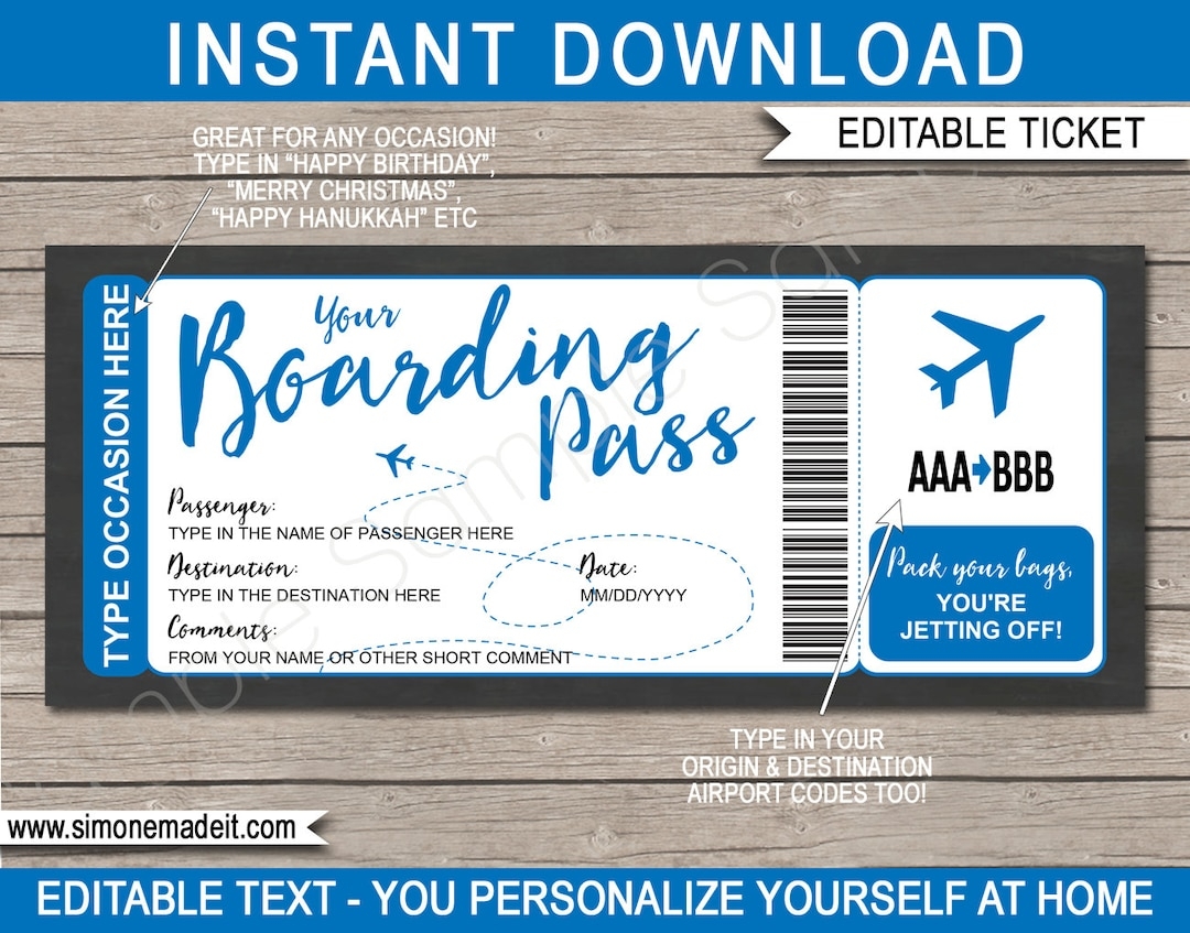 Printable Editable Boarding Pass Template Surprise Fake Plane Ticket Trip Gift Airplane Flight Destination DIY Coupon INSTANT DOWNLOAD Etsy UK
