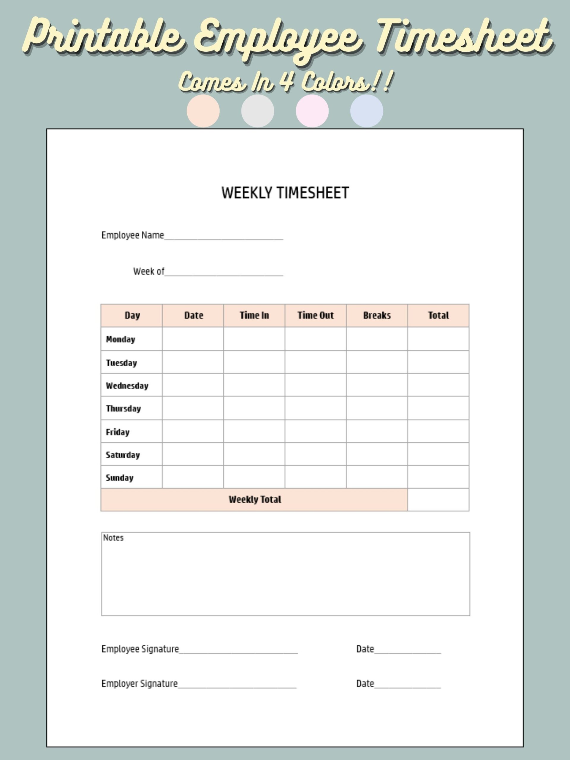 printable time card template