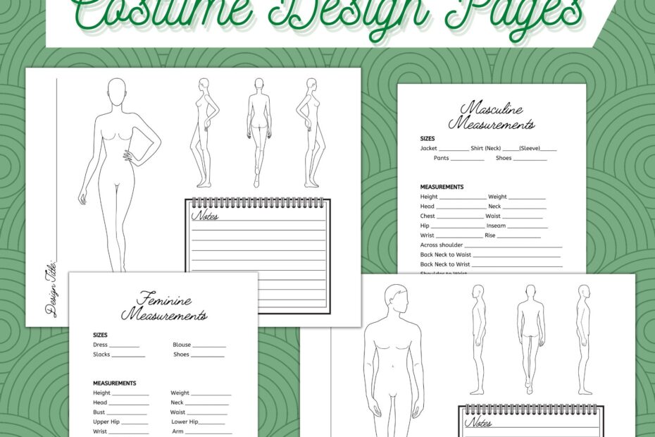 Printable Fillable Costume Fashion Drawing Design Journal Pages