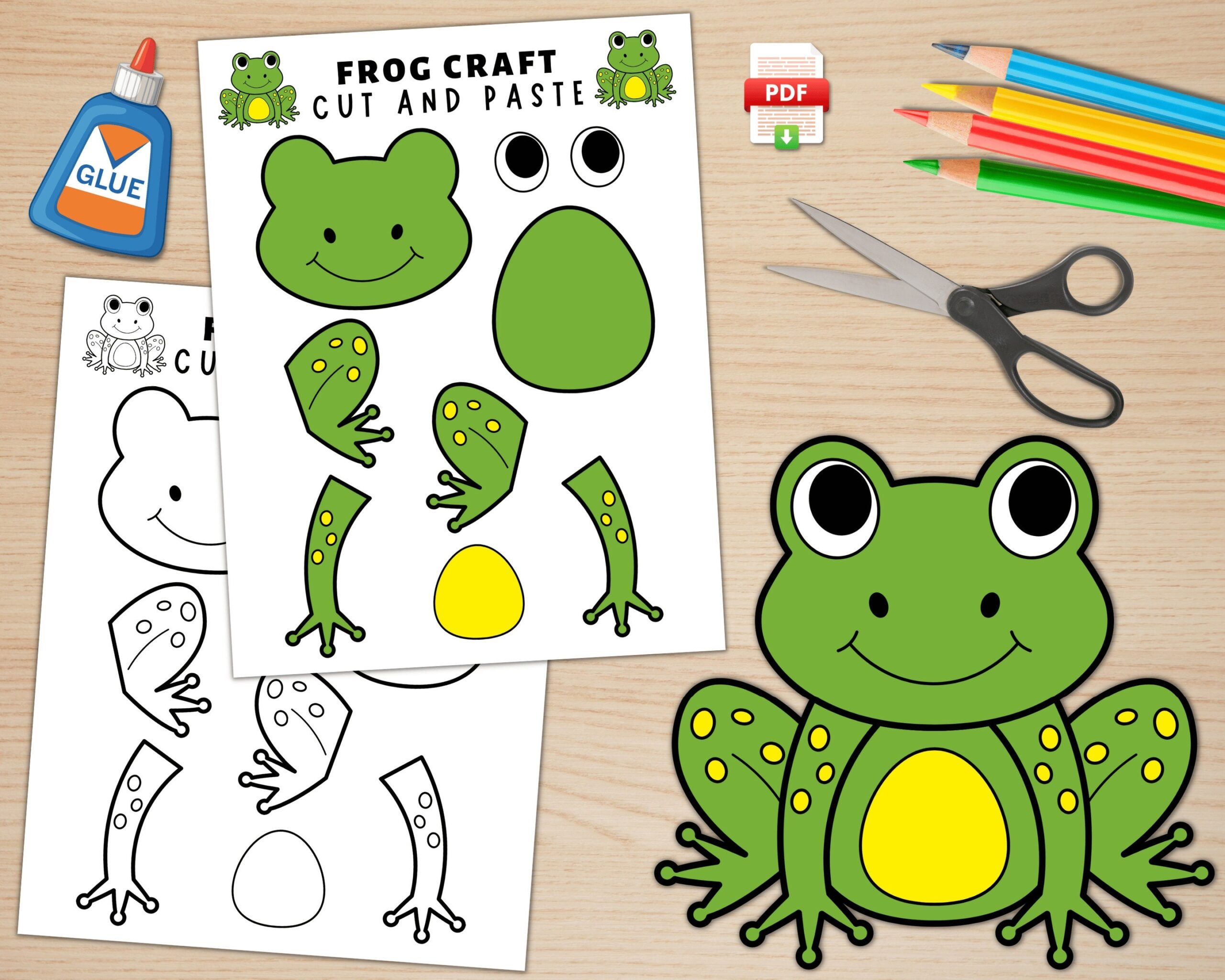 Printable Frog Craft For Kids Spring Craft Activity Pond Life Activity Frog Paper Craft Build A Frog Frog Coloring Page PDF Etsy UK
