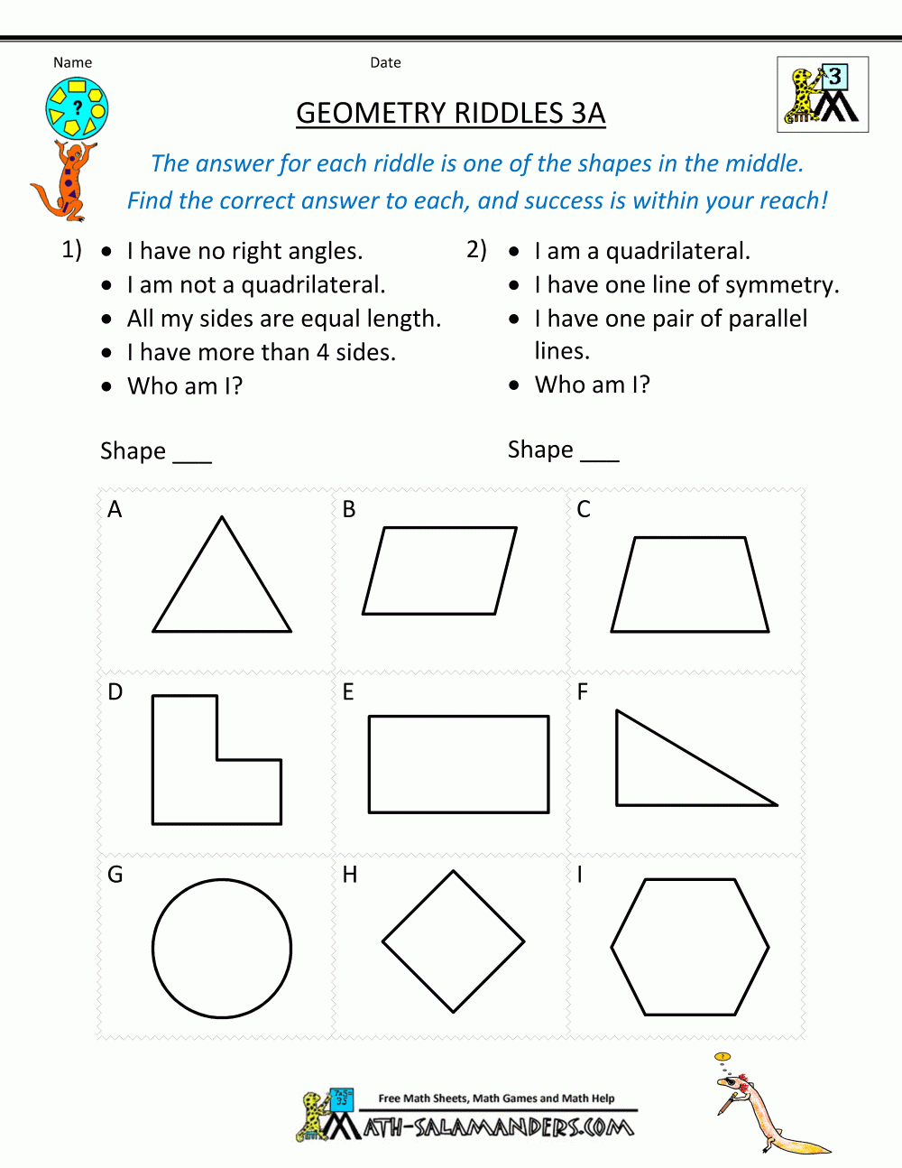Printable Geometry Worksheets Riddles Worksheets Library