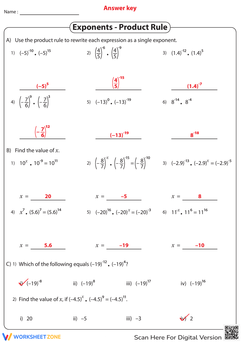 Printable Grade 9 Easter Properties Of Exponents Worksheets