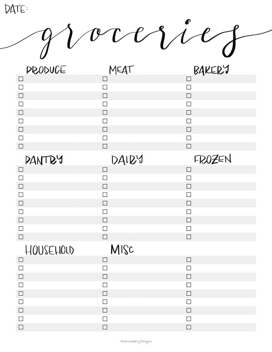 shopping list template printable