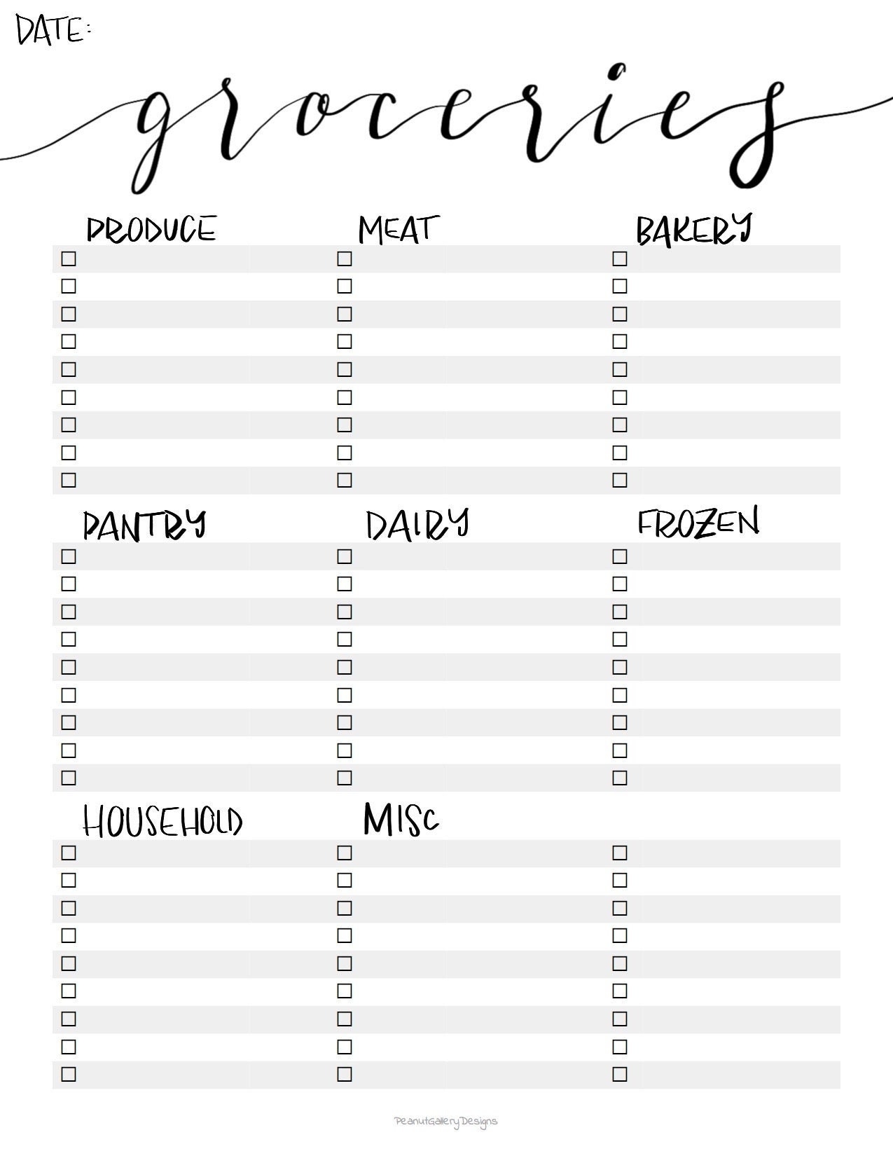 printable grocery shopping list template