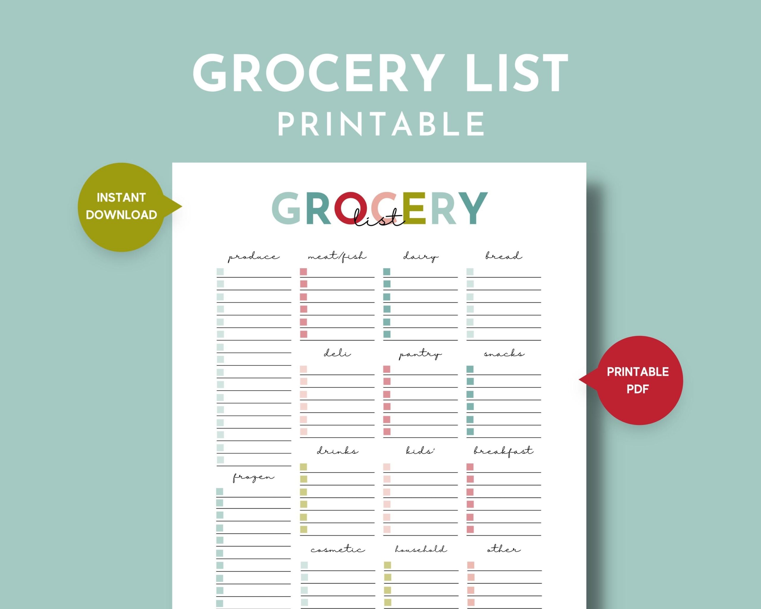 Printable Grocery List With Categories Grocery Store Checklist 