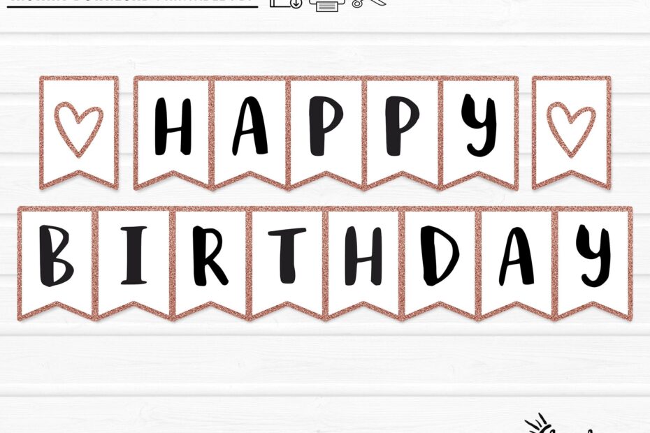 Printable Happy Birthday Banner INSTANT DOWNLOAD DIY Download U0026 Print Rose Gold Glitter Bday Party Decor Bunting