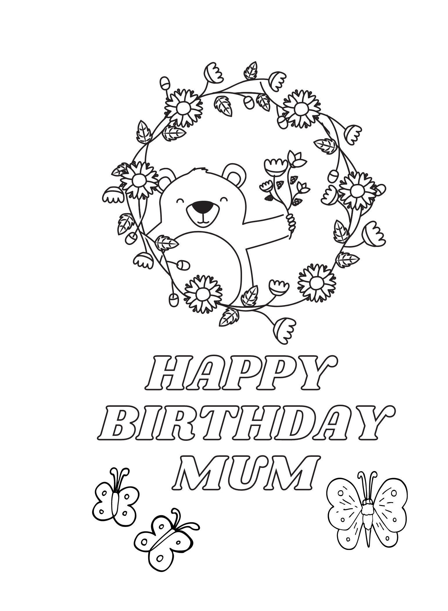 Printable Happy Birthday Mom mum Colouring In Card Printable Digital Download Gift Card Happy Birthday Card Instant Download Etsy