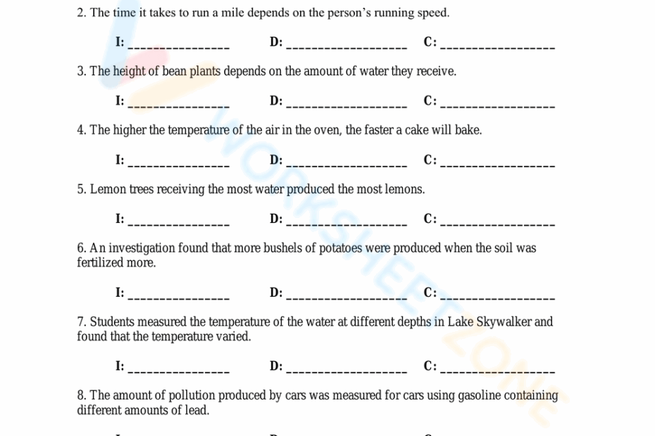 Printable Independent And Dependent Variables Worksheets