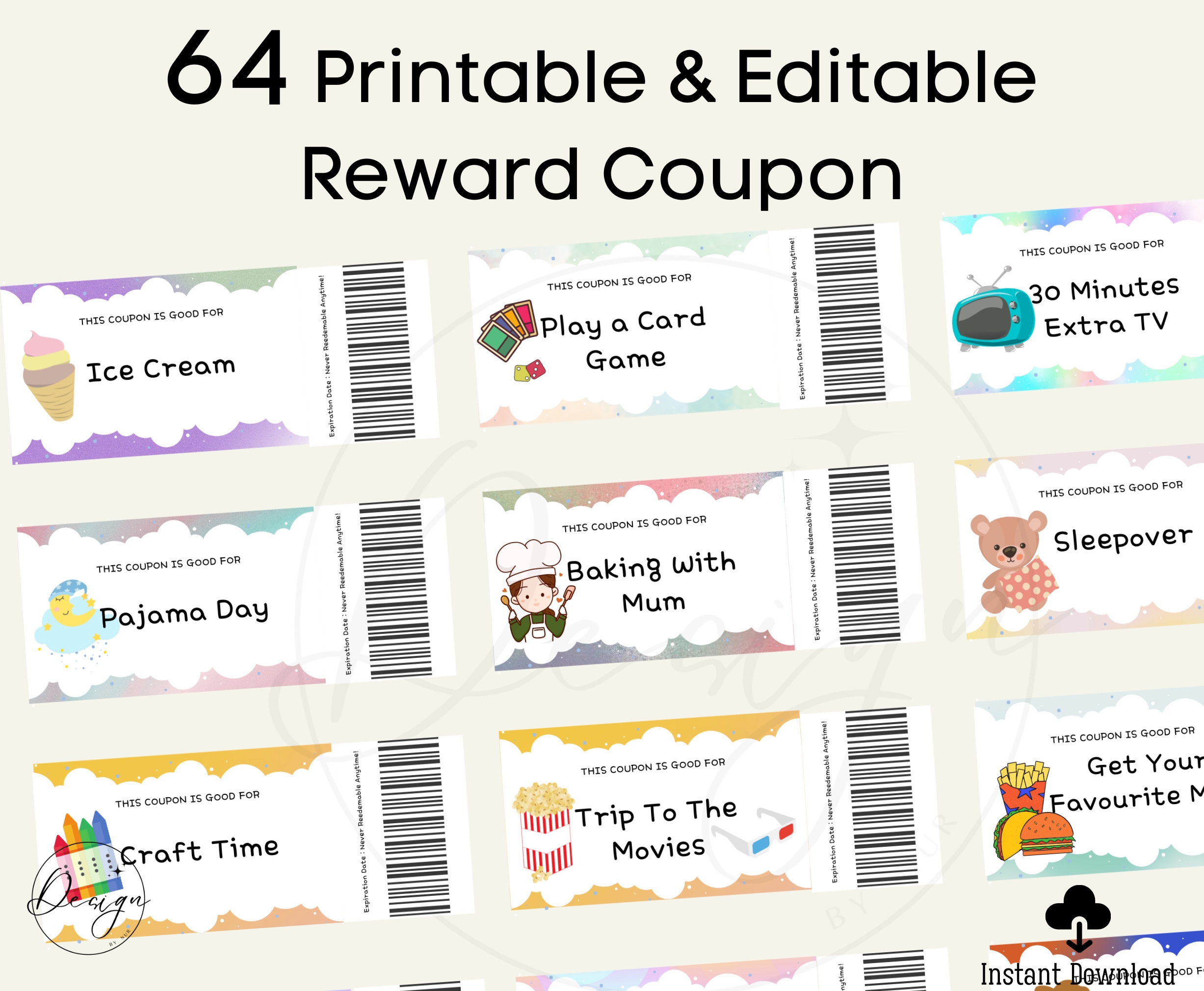 Printable Kids Reward Coupons Editable Reward Coupons Pre filled 