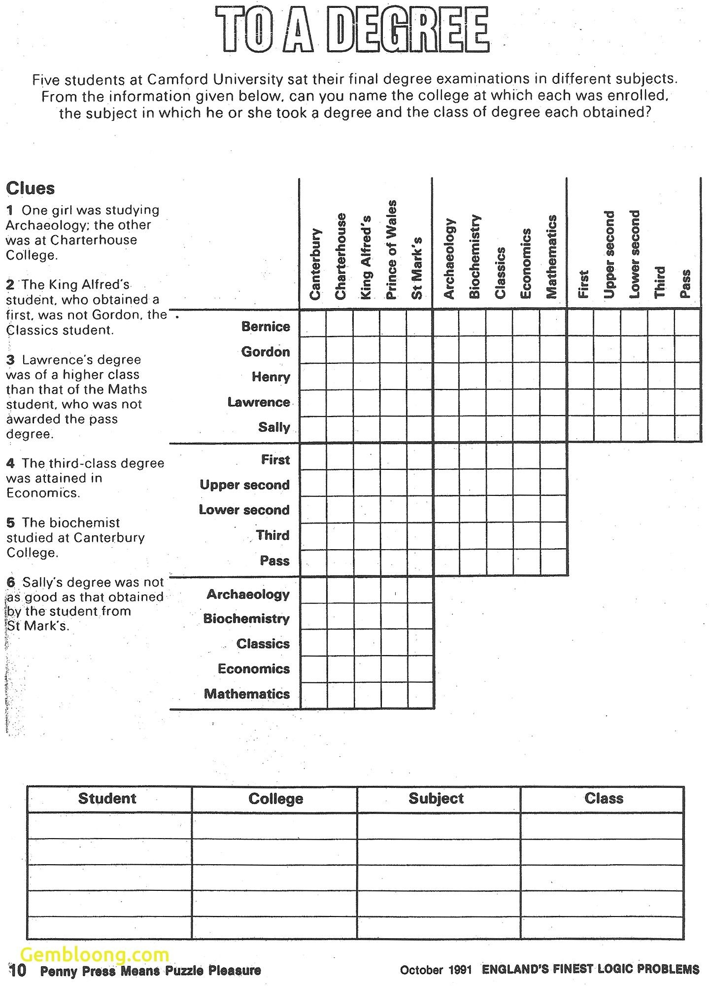 logic puzzle template excel