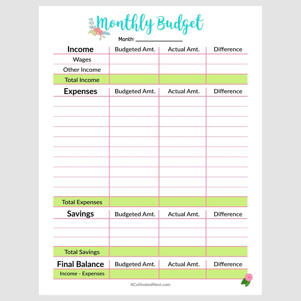 printable budget template