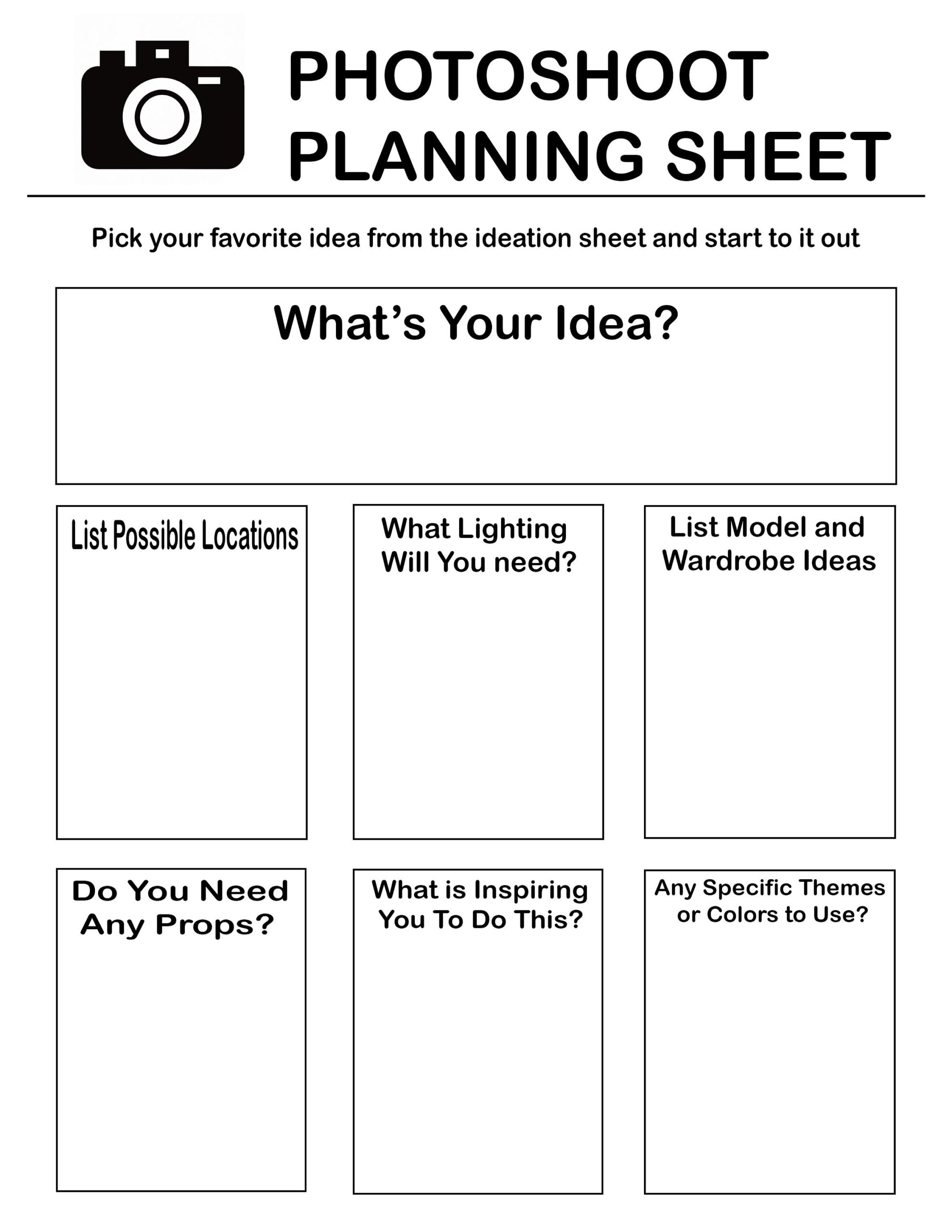 Printable Photoshoot Planner Photography Worksheet Photo Session Checklist For Photographers Etsy