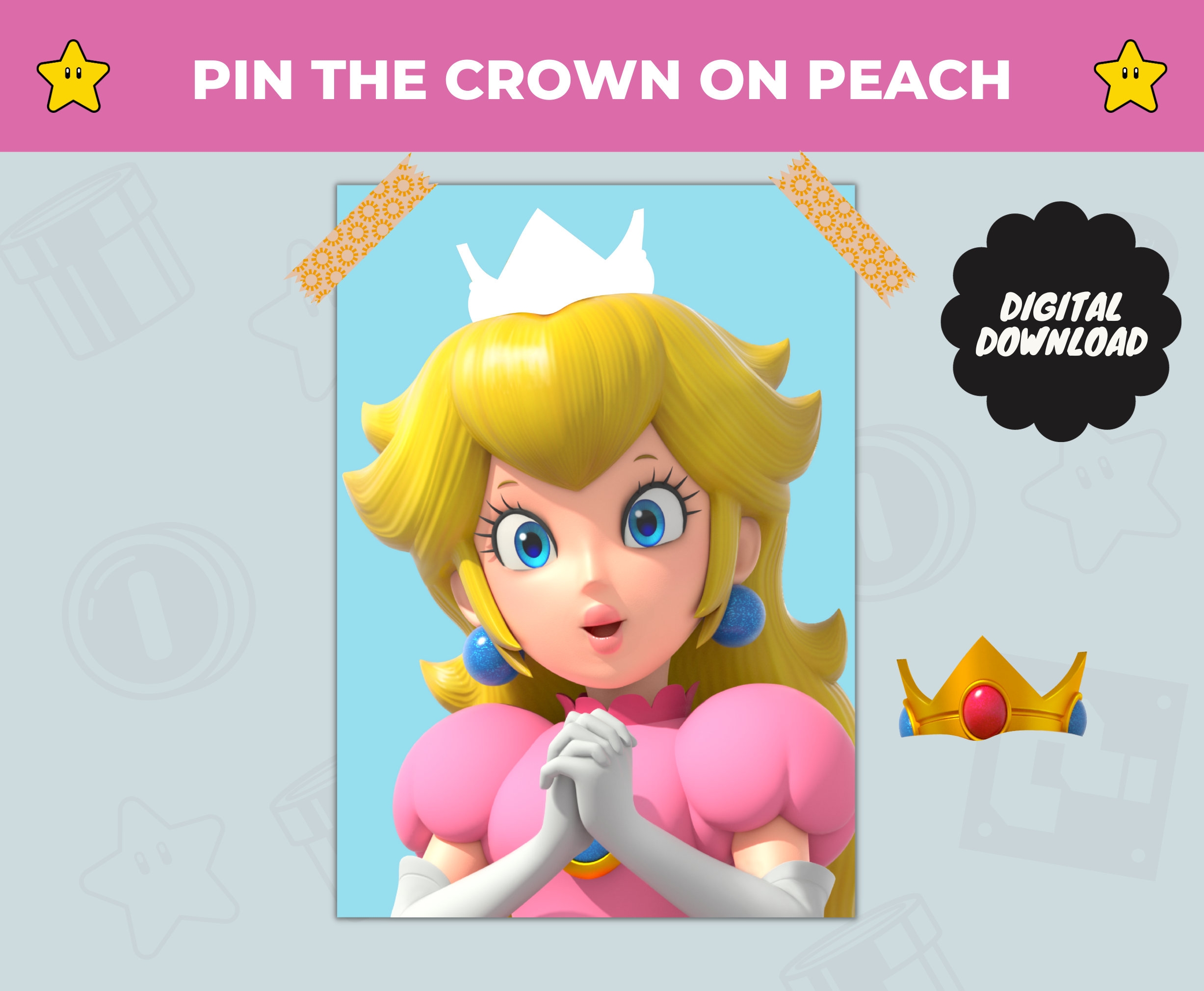 Printable Pin The Crown On Princess Peach Game Princess Peach Birthday Activity Game For Kids Mario Birthday Party Instant Download Etsy