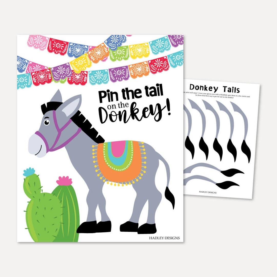 Printable Pin The Tail On The Donkey Game Editable Taco Party DIY Activity Modern Digital Kids Toddler Board Template Fiesta Accessories Etsy