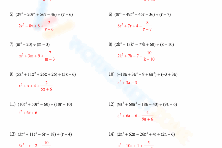 Printable Polynomial Long Division Worksheets