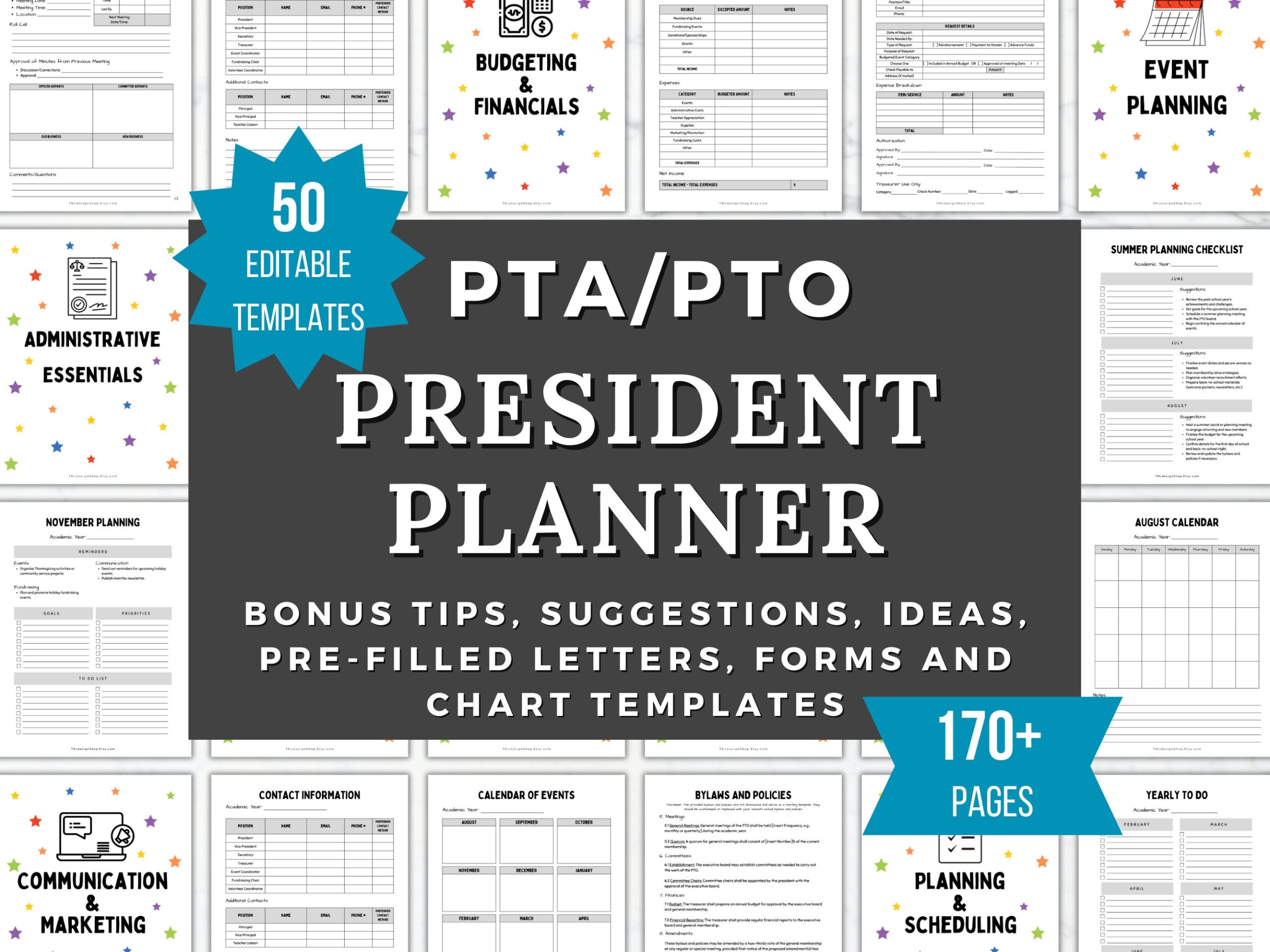 Printable PTA President Planner PTO Template Editable PTA Forms Binder Pto Member Calendar Pta Volunteer Form Pto Event Budget Planning Etsy