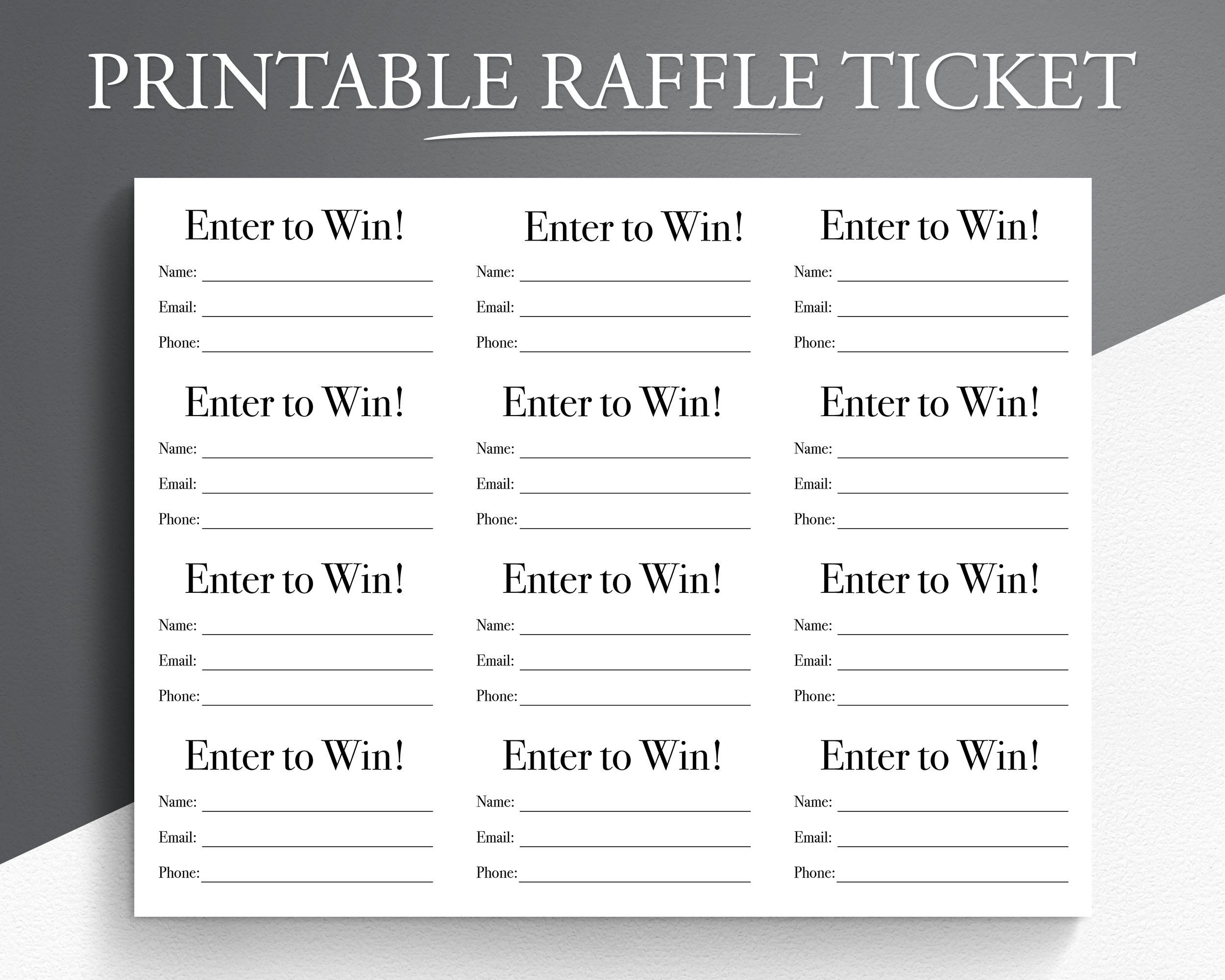 Printable Raffle Ticket Enter To Win Printable Ticket Etsy Hong Kong
