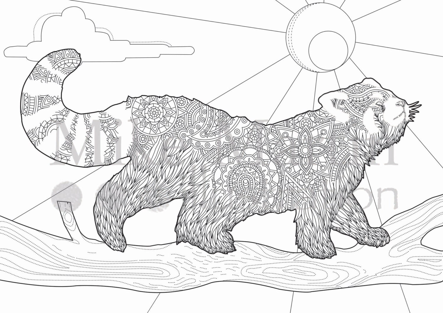 Printable Red Panda Coloring Page Instant Download Adult Coloring Page