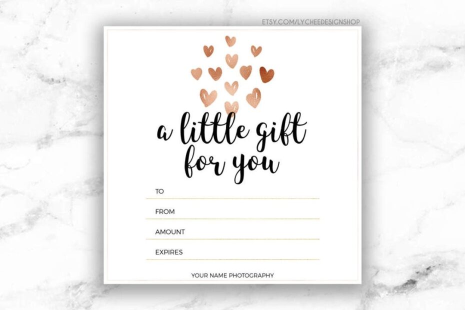 Printable Rose Gold Hearts Gift Certificate Template Editable Gift Card Design Microsoft Word U0026 Photoshop Template DOCX DOC PSD Etsy