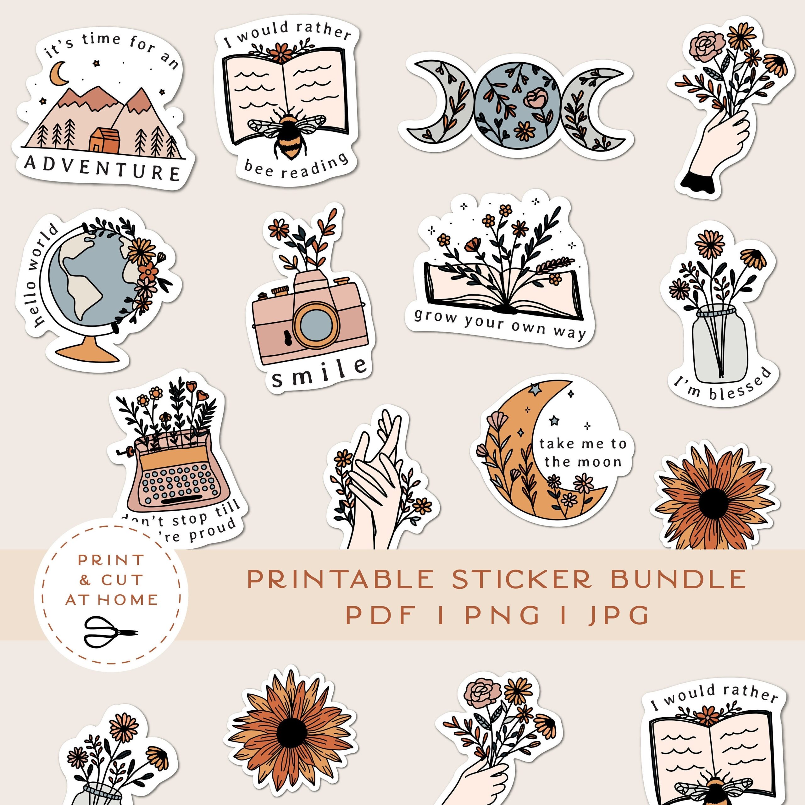 Printable Stickers Bundle Floral Vinyl Sticker Laptop Decal 
