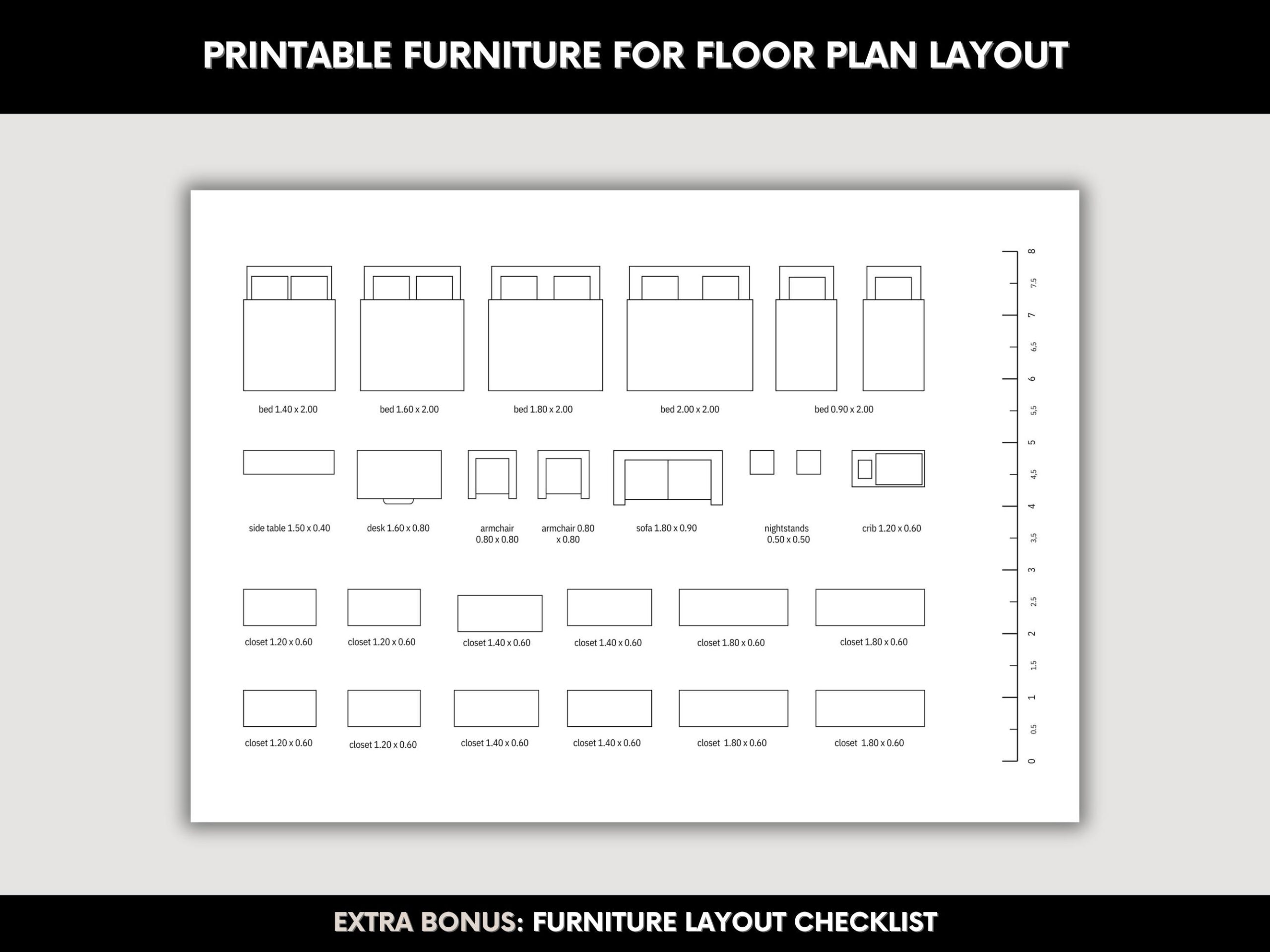 Printable Template Scale Furniture A4 Coloring Page Scale 