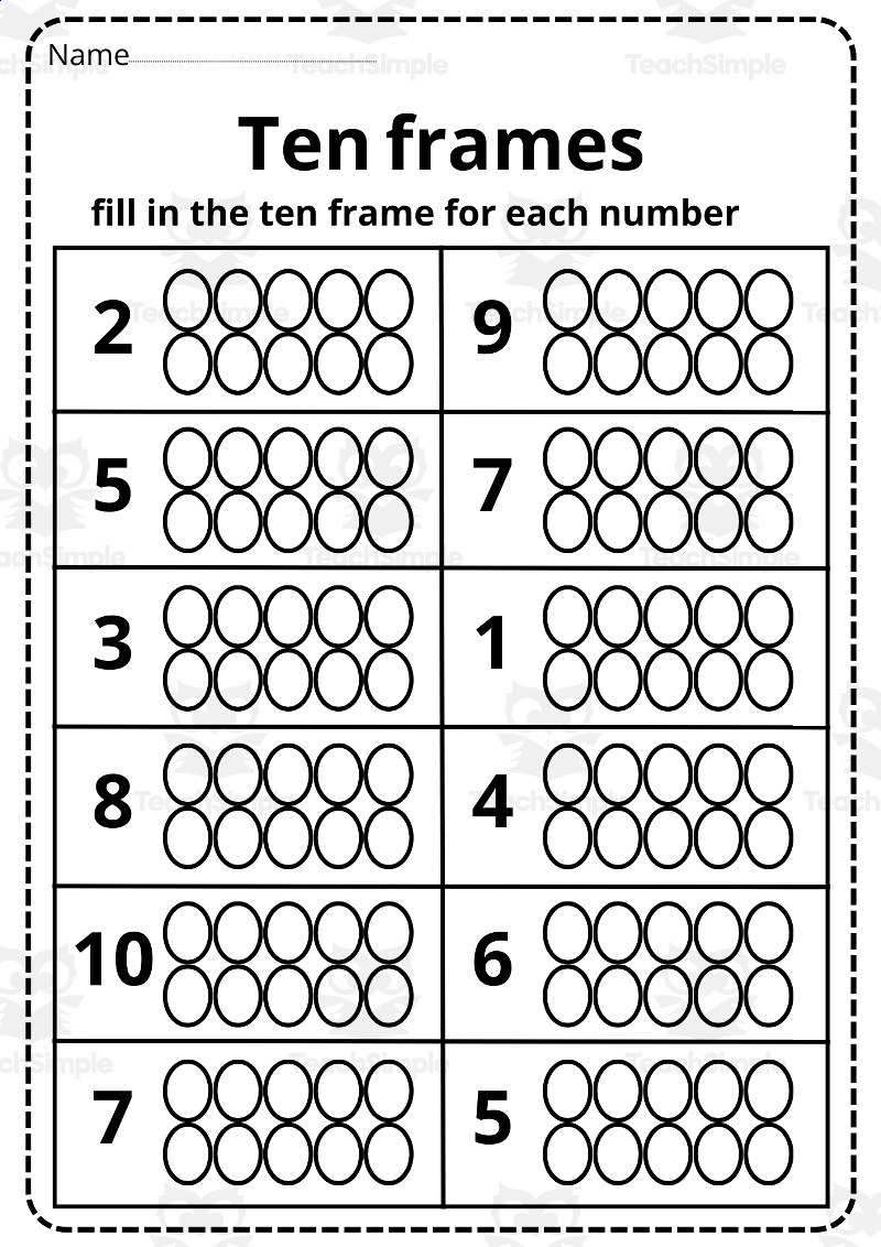 Printable Ten Frame Worksheets 1 10 