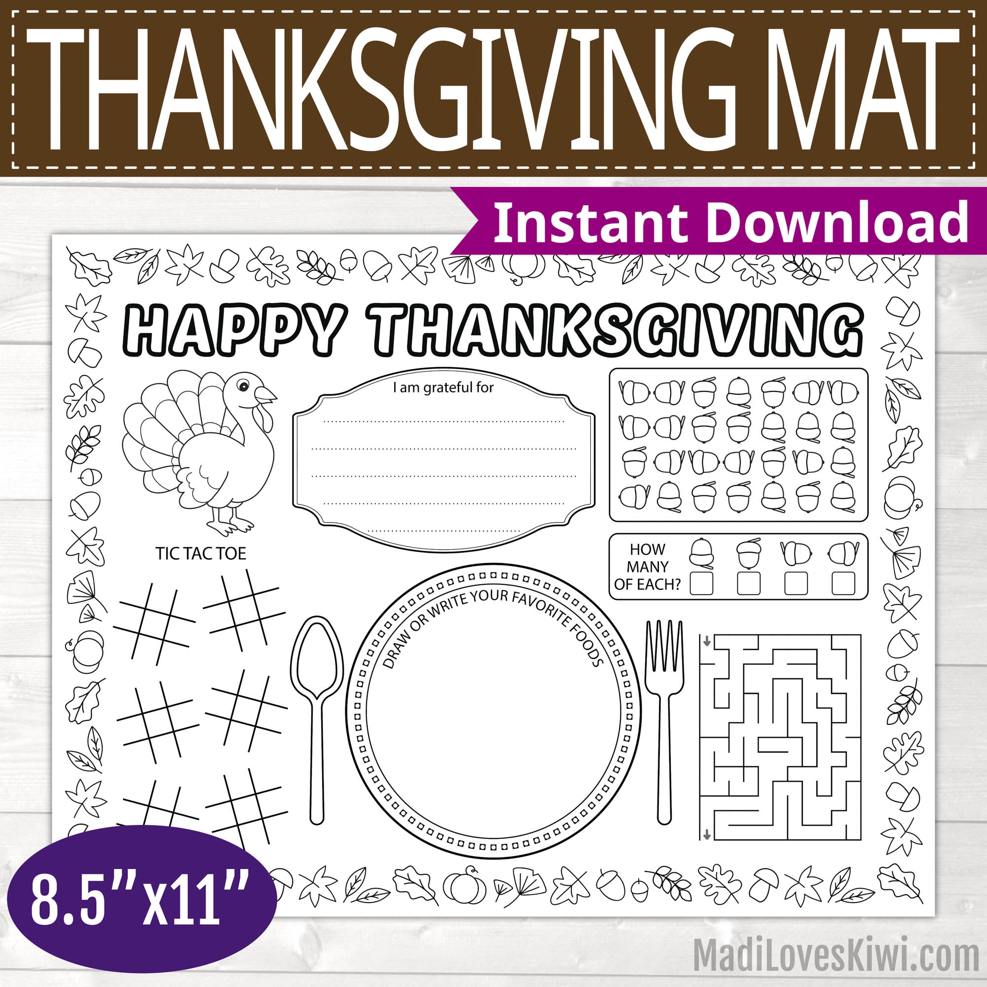 Printable Thanksgiving Placemat For Kids Dinner Coloring Activity Mat