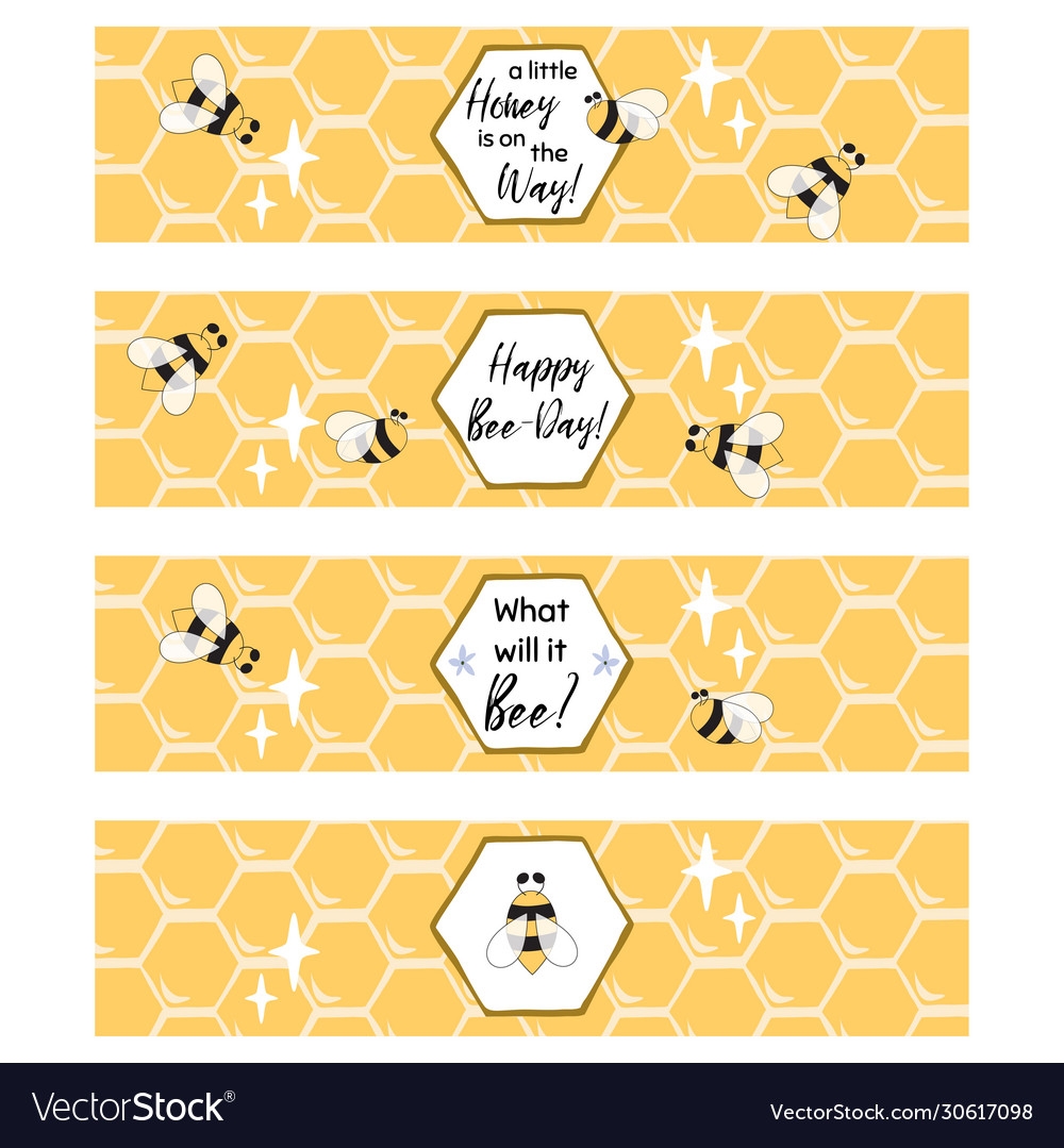 Printable Water Bottle Labels For Bee Party Drink Vector Image