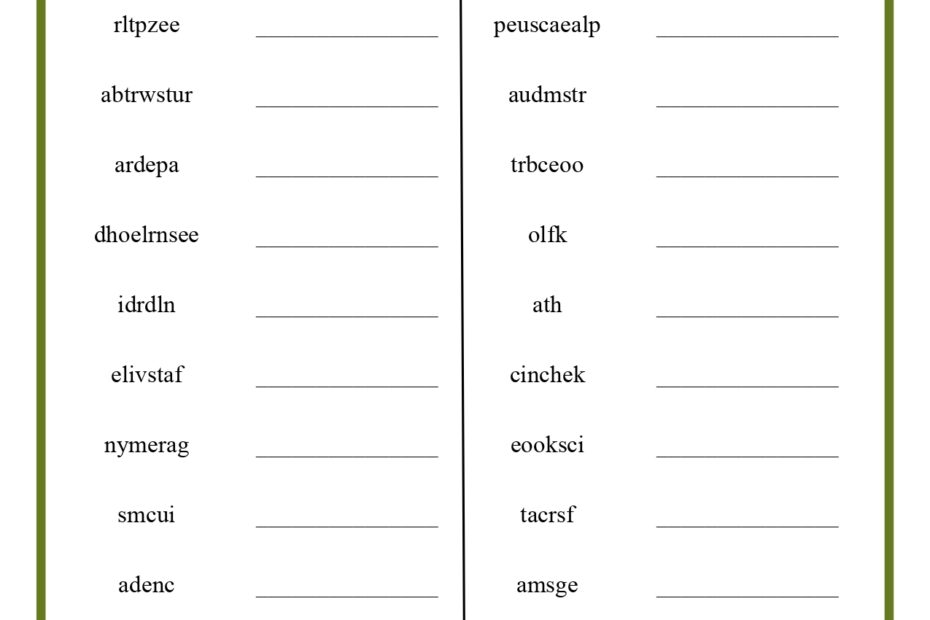 Printable Word Scrambles For Adults