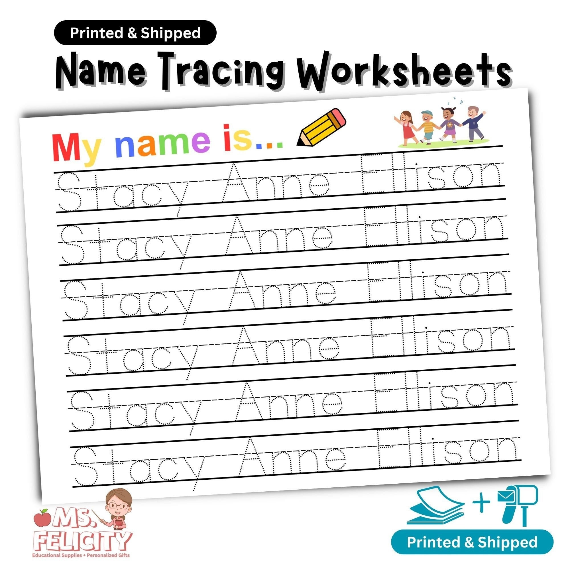 Printed And Shipped Name Tracing Worksheet Custom Trace Sheet 