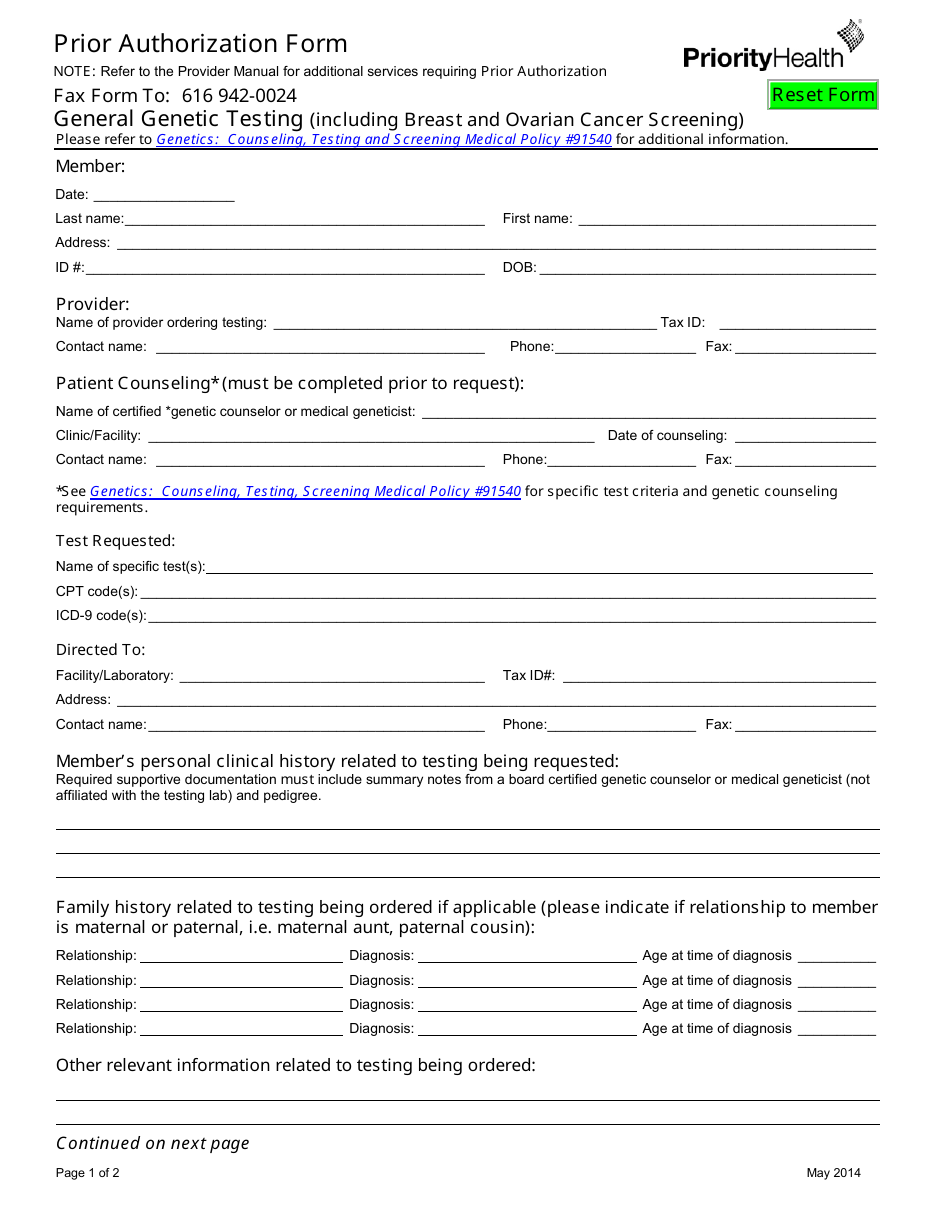 Prior Authorization Form Priorityhealth Fill Out Sign Online 