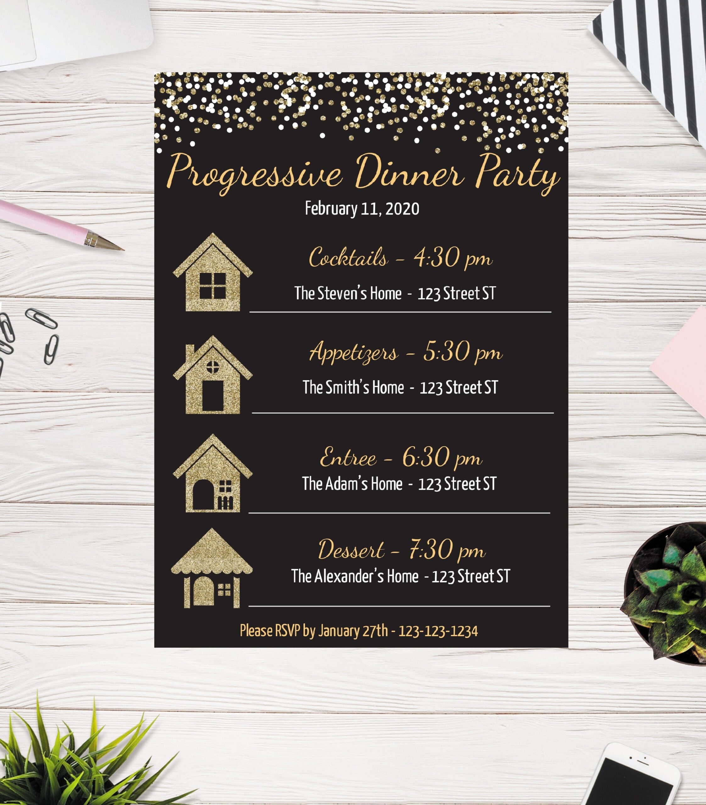 Progressive Dinner Party Invite Template Neighborhood Dinner Party Four Locations Potluck Dinner Easy To Use Template Etsy